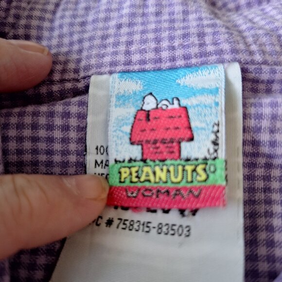 VTG Peanuts Shirt I've Had Enough Womens 18/20W Purple Plaid Short Sleeve Button - Picture 4 of 10